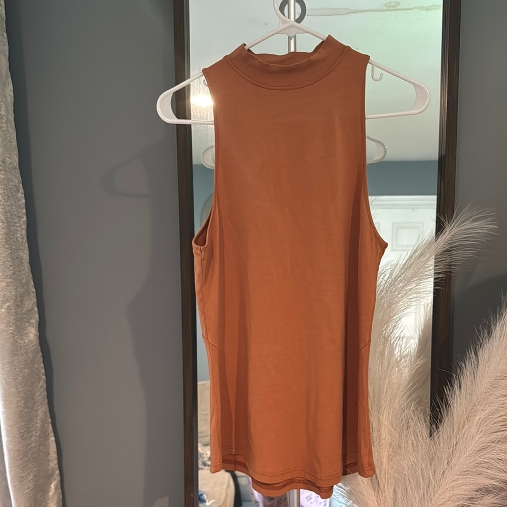 Vibrant Orange Sleeveless Muscle Tee with Mock Neck
